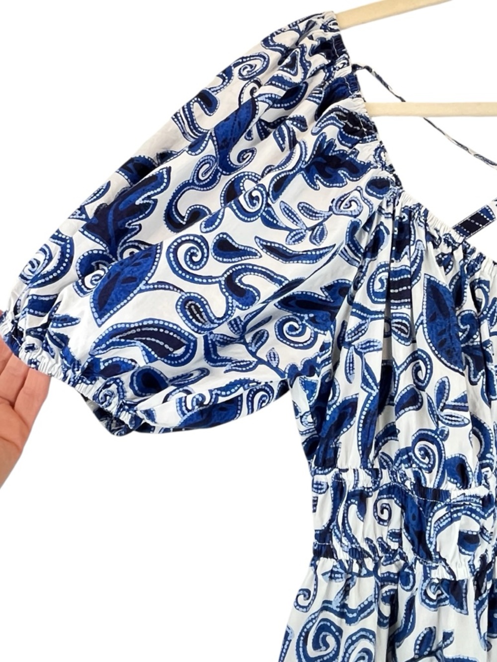 Cleobella Bea Mini Dress Azulejo Blue White Coastal Tiered Sz L TINY FLAW - Picture 11 of 16